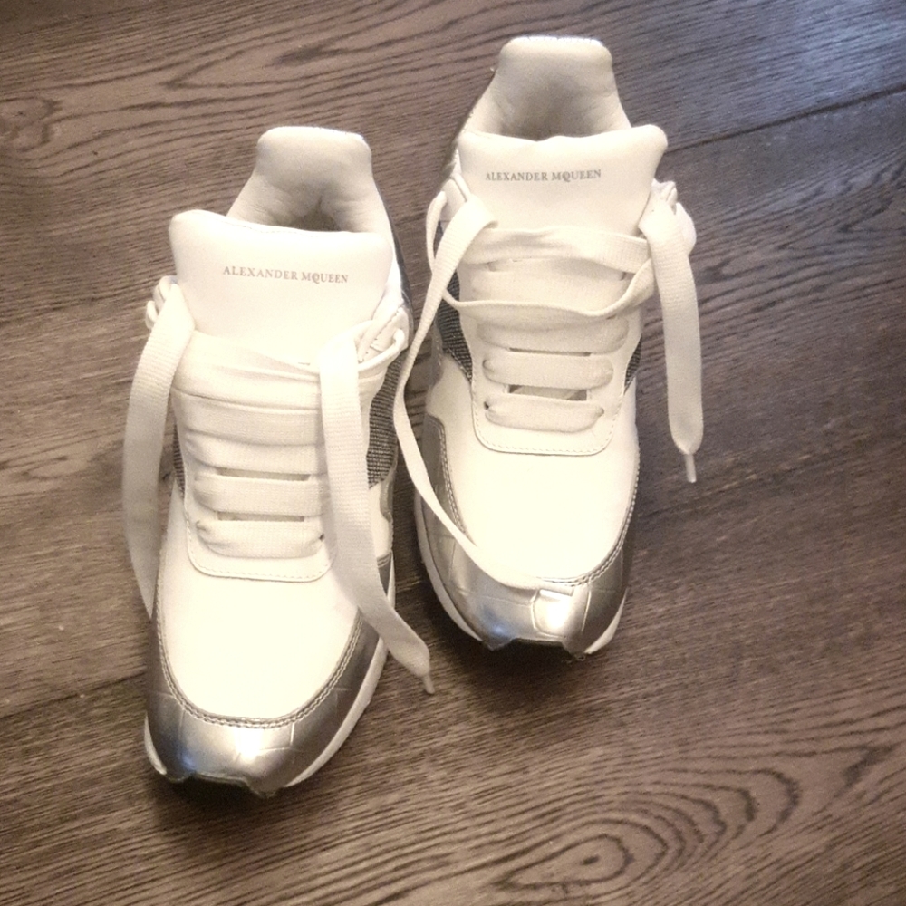 Alexander McQueen White and Silver Women's Sneakers